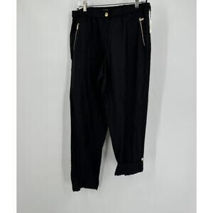 Calvin Klein Womens Linen Pants Size M Black‎ Roll Tab Cropped Tapered Leg